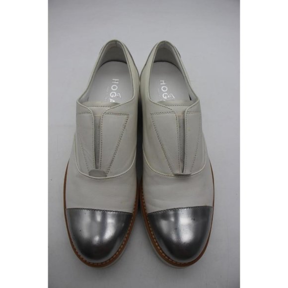 HOGAN White Silver Toe Cap Laceless Women's EU 37.5 Loafers Made in Italy - Picture 2 of 10